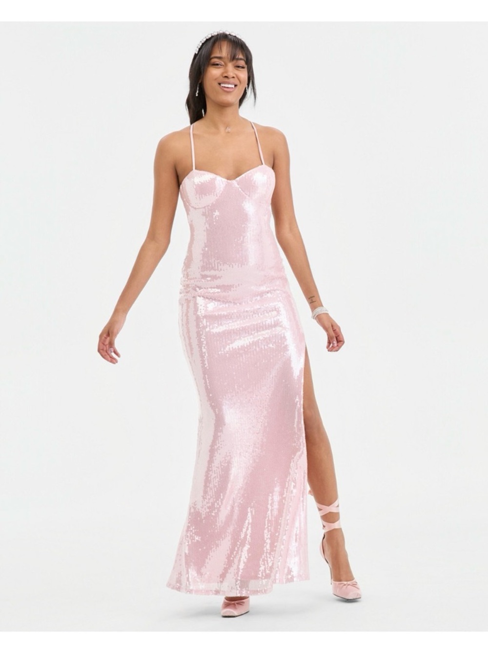 Emerald Sundae Pink Sequin Spaghetti-Strap Maxi Dress